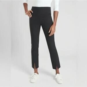 Athleta wander black slim straight crop pants split hem
